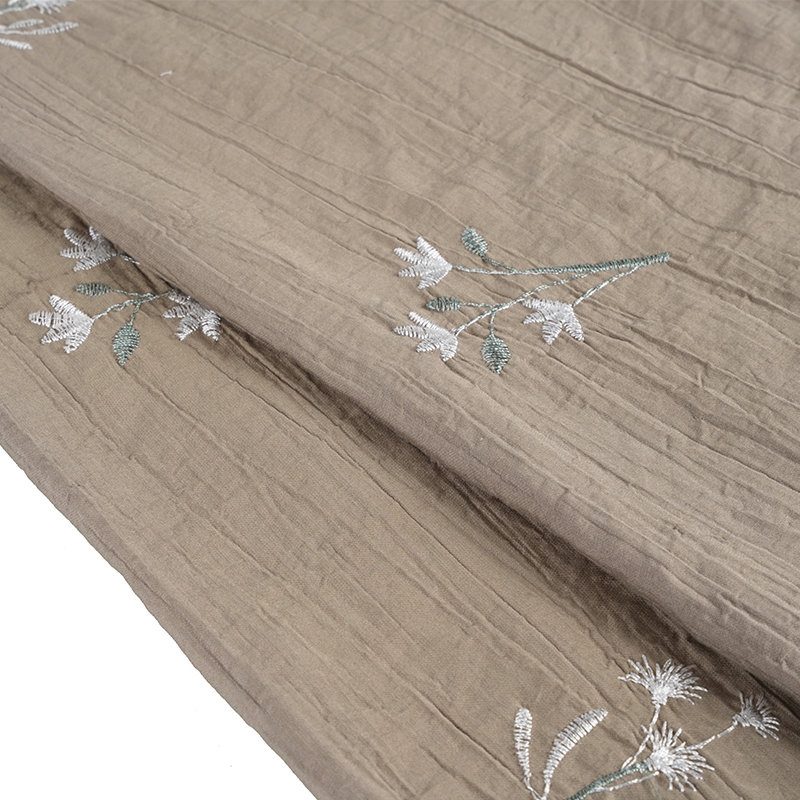 Magairlín Síl Peach Bróidnéireacht Blossom Wrinkle Fabraic