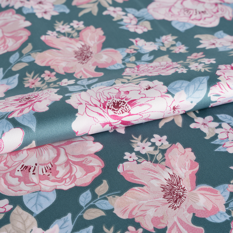 50d Stretch Satin Peony Flower Print Fabraic